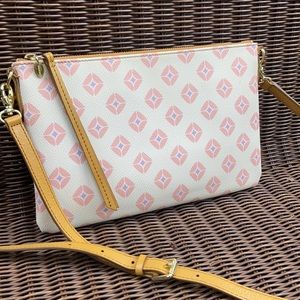 Fossil 🔑 Geometric Design Crossbody Purse Cream White Pink-Purple